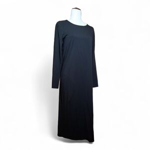 Eileen Fisher Elegant Black Stretch Jersey Knit Jewel Neck Dress SP